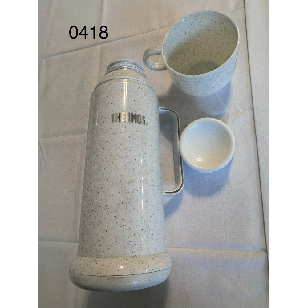 Vintage Thermos Speckled Granite 0.45L Vacuum Insulated Flask with Cup Handle